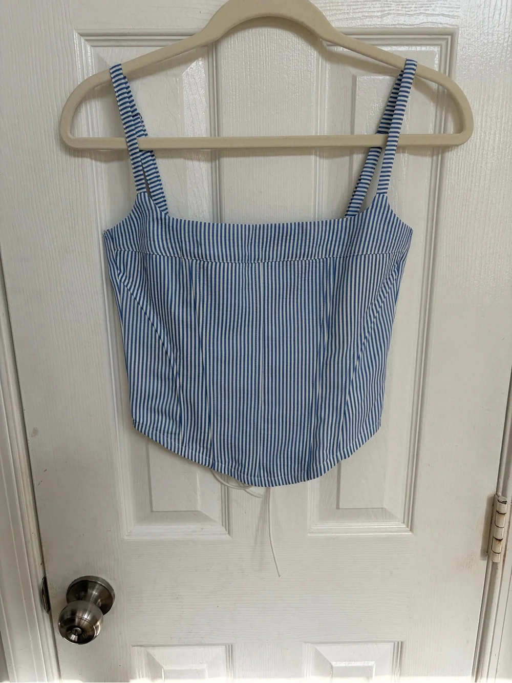 Edikted Blue and White Striped Corset Cami